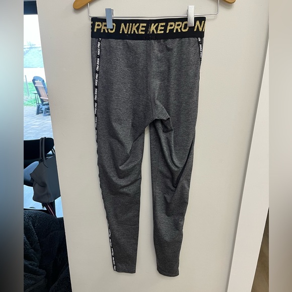 NikePro Gray Leggings with metallic gold and black trim SMALL - Picture 8 of 8